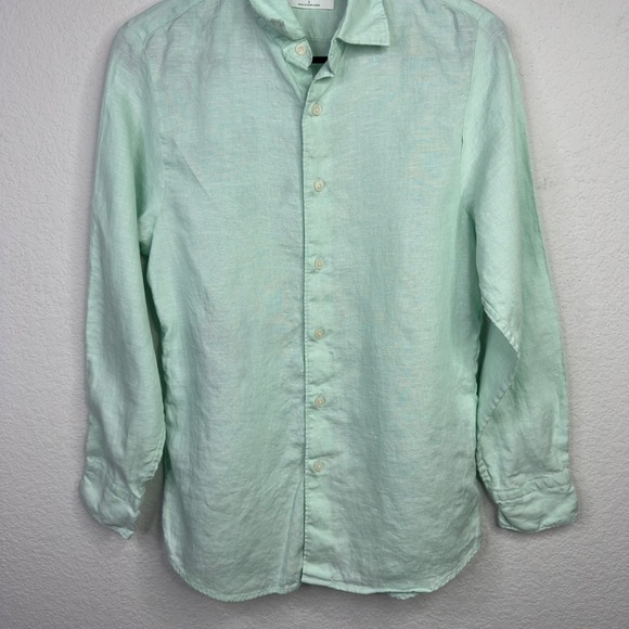 Uniqlo Shirt Mens S Green Linen Button Long Sleeve Summer Coastal Minimalist - Picture 4 of 10